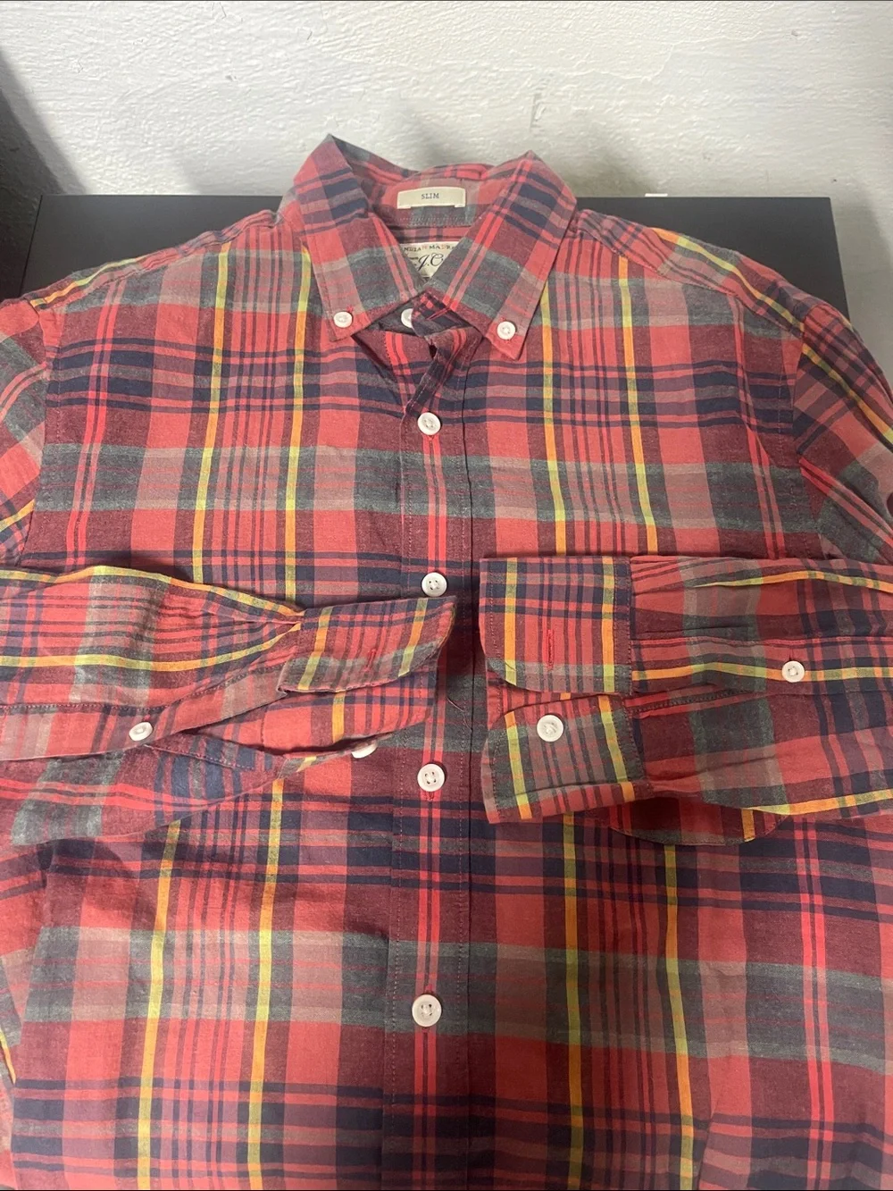 J Crew Slim Red Plaid Button-Down Shirt - Classic Casual Style